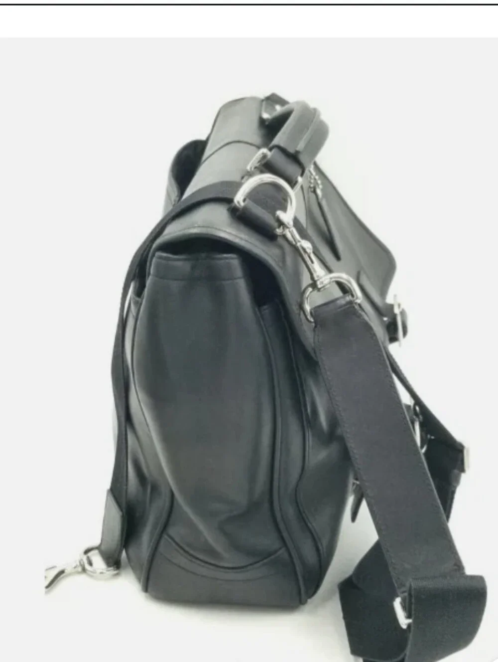 Coach Black Leather Double Buckle Briefcase with Adjustable Strap